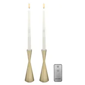 Battery-Operated 3D Wick Taper Candles with Metal Holders - Set of 2