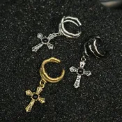 Black  Cross Cuff Drop Earrings