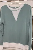 Colorblock Waffle V-Neck Top - Blue