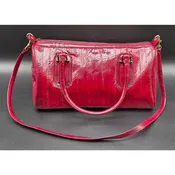 Vintage Genuine Eel Skin Burgundy Handbag Korea w/ Strap & Brass Hardware