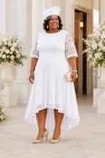 All occasion plus size white dress, 3/4 Sleeves,  knee length and light weight Lace,Size 26