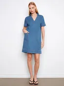 Charlie B Collared V-Neck Denim Dress - Medium Blue
