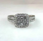 10K White Gold Princess Shaped Round Diamond Wedding Ring ETC11215
