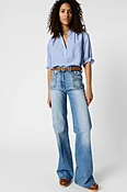 Blouse rayée à volants en lin - CEZIA