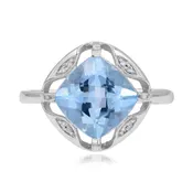 0.05 ct. Diamond & 2.36 ct. Blue Cubic Zirconic 14K White Gold Ring