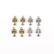 10mmx5mm Pewter Tiny Cross with Curled Edges Small Little Dainty Charm (4pc)