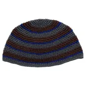 100% Cotton Knit Large Frik Kippah Gray And Brown Stripes 12" Diameter