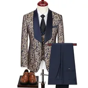 British-Style Slim Fit Jacquard Three-Piece Suit Set