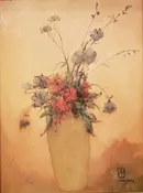 “Fleurs, No.3 Arrangement in Amber & Gold” Oil on Board by Leon Dabo, NA(1864-1960) SOLD