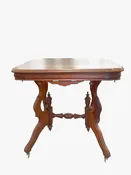 19c. Victorian Eastlake table w/casters, 29.75H. 30W. 21.75D