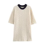 Cable Knit Short Sleeve Sweater Dress