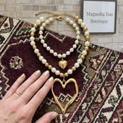 2 Piece Pearl Beaded Heart Charm Necklace