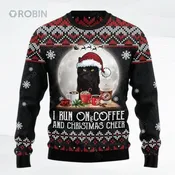 Black Cat Run On Coffee Ugly Christmas Sweater, Sweatshirt