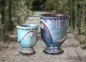 Antique Turquoise Rosette Urn Set Of 2