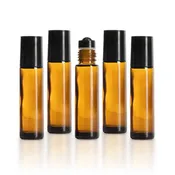 10 ml Amber Glass Bottles with Leak Guard™ Rollers (Pack of 5)