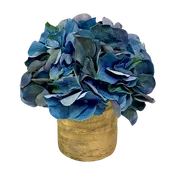 [RESS-AHDBL] Gold Glass Vase Small - Artificial Hydrangea Blue