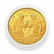 24K Gold Celestial Zodiac Collection - Gemini Embossed Double View Coin Sheet 10mg (50mm)