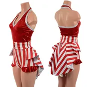 2PC Backless Bella Romper with V Neck and Hip Ruffles AND Mini Tux Back Belt Set