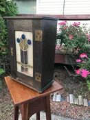 Antique Arts & Crafts Cabinet Stained Glass Stickley Era