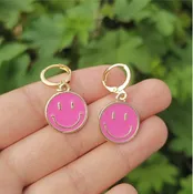 Happy Face Earrings - Hot Pink