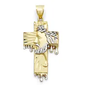 10KT White and Yellow Gold 49.5X22.5MM Modern Drip Christ Face Cross Pendant. Chain not Included.