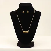 Blazin Roxx Gold Toned Cross Stamped Bar Necklace & Matching Earring Set