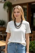 60” Genuine Smokey Onyx 8mm stone necklace with sterling silver.  SR2014   Ships Free in Con't USA