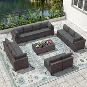 14 Pieces Outdoor Patio Furniture Set,Outdoor Sectional Furniture All Weather PE Rattan Wicker Patio Conversation Set, Custom