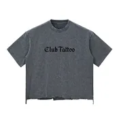 Club Tattoo Logo Snow Wash Raw-Hem Boxy T-shirt
