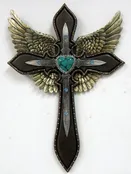 Cross Wings Blue Heart Layered