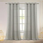 Abira Metallic Leaf Sheer Grommet Window Curtain Panel, 55x84 Inches