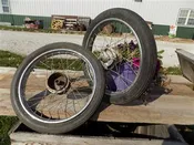 2 Vintage Metal Spoke Baby Buggy Wheels Pedal Car Garden Cart Pumpkin Wagon a30