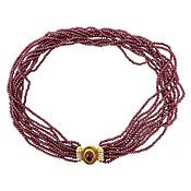 10 Strand Garnet Bead Necklace with 18K Gold Clasp with Cabochon and Diamonds