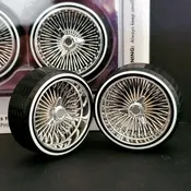 1/18 SUPER SPOKES  LOWRIDER SPOKED ZENITH Style 3 Prong K/O Rim & LOW PRO WW Tire Set CHROME