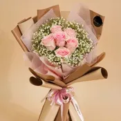 CHARMING PINK ROSE WRAPPING BOUQUET