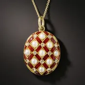 Victorian Natural Pearl, Diamond and Red Enamel Locket
