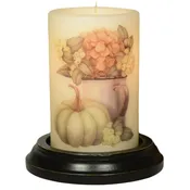 Candle Sleeve - Rusty Cup Hydrangea with Pumpkin
