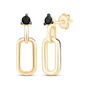 Black Diamond Paperclip Link Drop Earrings 1/8 ct tw 10K Yellow Gold
