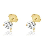 14 Karat Yellow Gold and 3-Prong Set Round Brilliant Cut Diamond Martini Stud Earrings