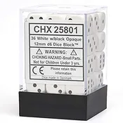12mm d6 Opaque 36 Dice White/Black