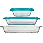 Libbey Baker’s Premium 5 Piece Glass Bakeware Set, Includes 10x14, 9x13 with Lid, and 8x8 with Lid, Stackable with GreatGrip™ Handles