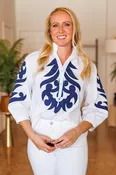 APPLIQUE 3/4 SLV BLOUSE-OFFWHITE & NAVY