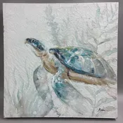 Blue Sea Turtle Canvas Art (14x14)
