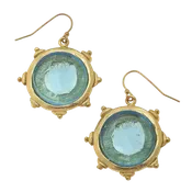 Aqua Venetian Glass Coin Intaglio Earrings