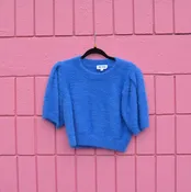 #104 M Day + Moon Blue Fuzzy Sweater Crop Top
