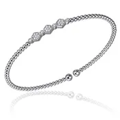 14K White Gold Bujukan Bead and Hexagon Cluster Diamond Bangle Bracelet