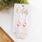 Easter Bunny Acrylic Earrings w/Pink Stone