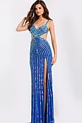 Beaded Gown With Side Cutouts And Geometric Embellishments 40060