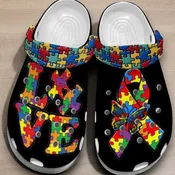Autism Awareness Day Love Autism Butterfly And Ribbon Puzzle Pieces Classic Crocs