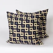 Custom Blue and Ivory Geometric Woven Fabric Pillows